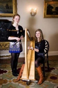 Emily Hoile clarsach and Alice Burn Northumbrian small pipes 2 Winton House Lammermuir Festival 2011 credit Amelia Jacobsen