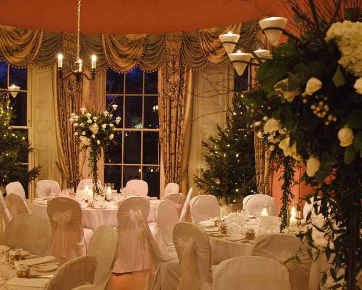 Winton Castle dining room set up for Christmas Party.