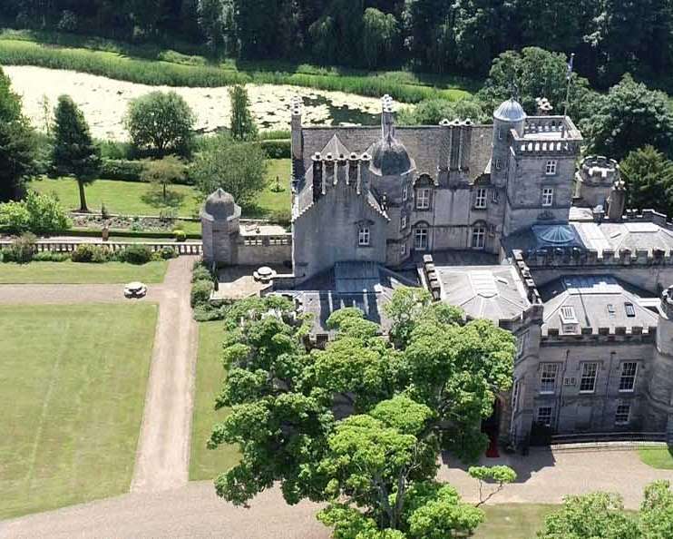 Winton Castle and gardens aerial view