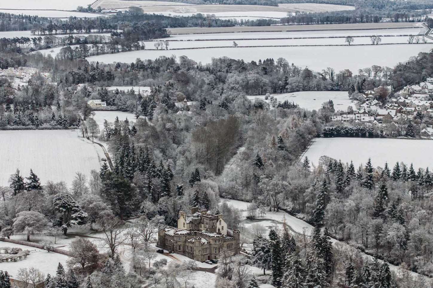 Winton Estate in snow aerial photo